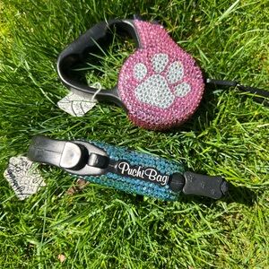 New 230$ Swarovski crystal elements Puchi Leads   Pink with 🐾 Teal no 🐾